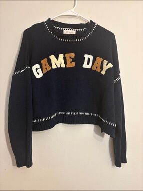 GAME DAY Navy Cropped Sweater Women's